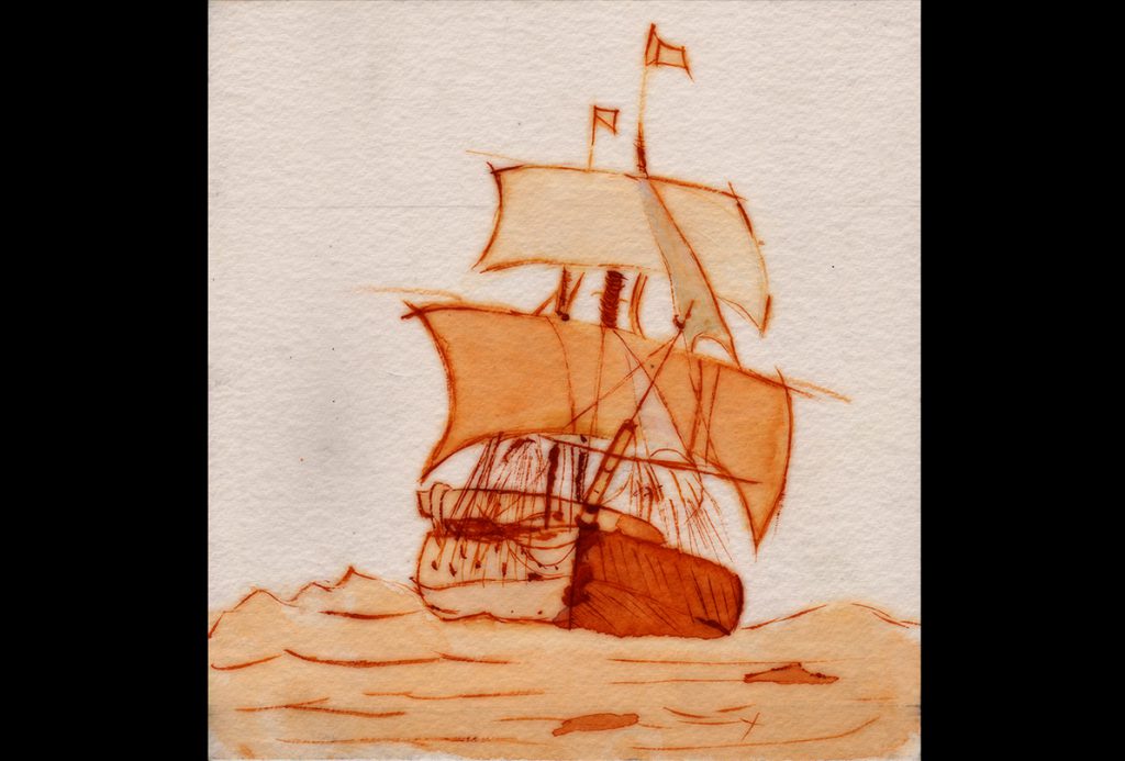 Dessin à l'aquarelle d'un bateau
