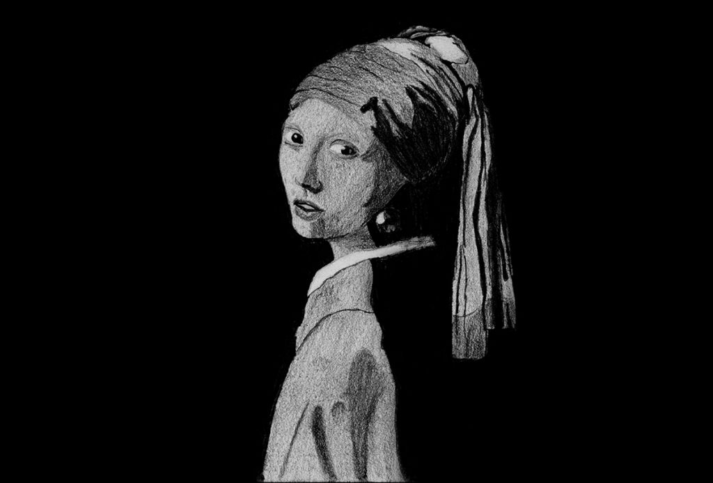 Dessin au crayon du tableau "La jeune fille à la perle"