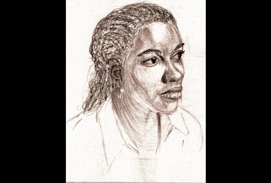 Dessin au crayon d'une femme africaine.